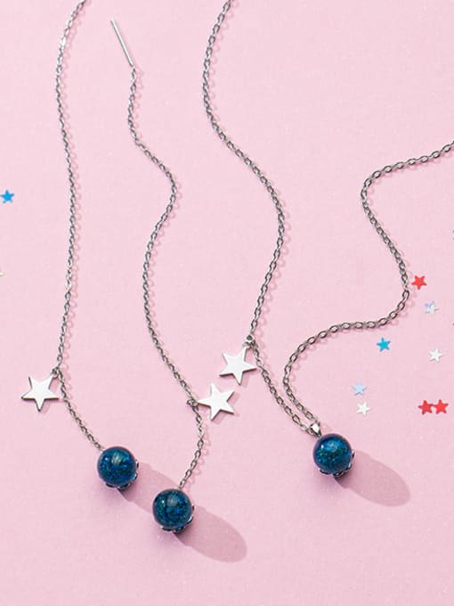 Tina Blue imitation crystal star sweet short clavicular chain ear thread