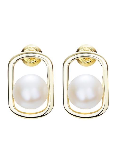 Maja Simple Freshwater Pearl Hollow 925 Silver Stud Earrings