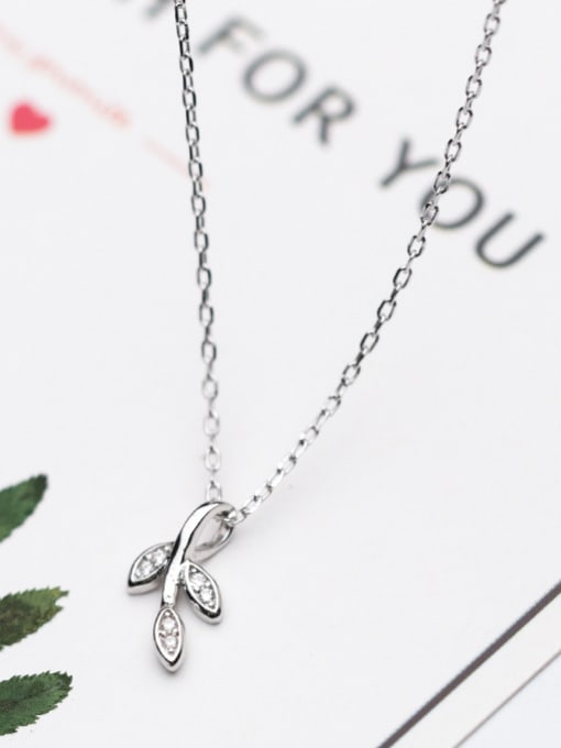 Tina Fresh Leaf Shaped Rhinestone S925 Silver Necklace