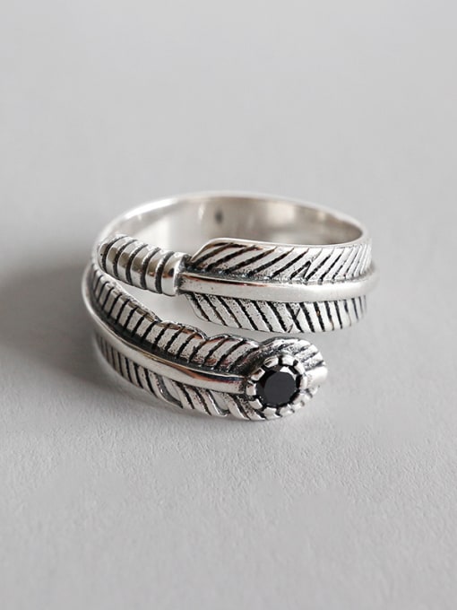 Arya Sterling Silver personalized retro feather free size rings