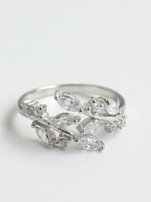 Arya Fashion Little Leaves Marquise Zircon Silver Opening Ring