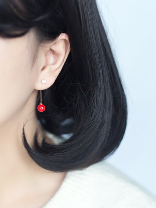 Tina All-match Geometric Shaped Red Shell Bead S925 Silver Drop Earrings