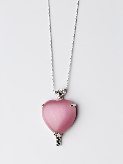 Tina Temperament Heart Shaped Pink Opal Silver Pendant