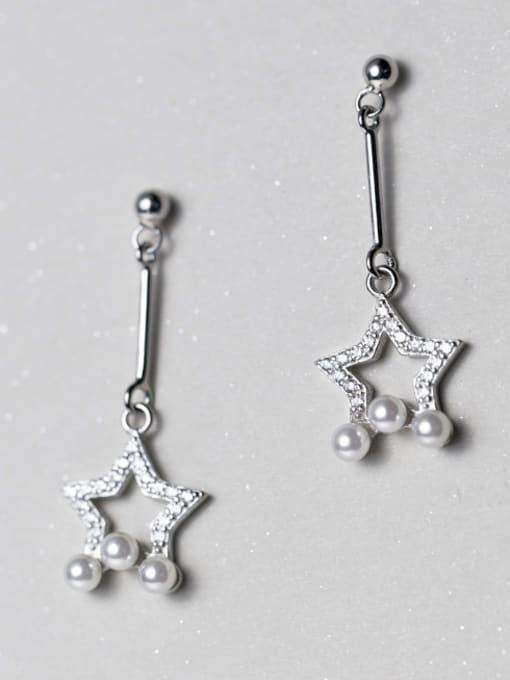 Tina Fashion Star Shaped S925 Silver Artificial Pearl Drop Earrings