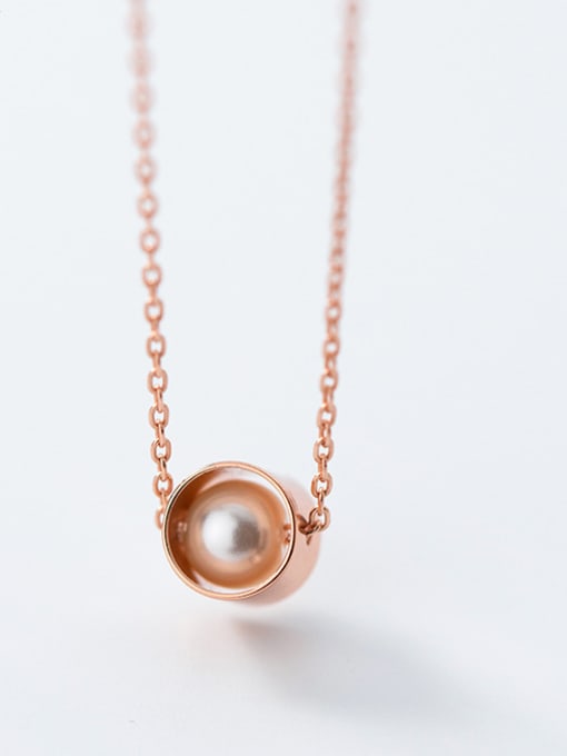 Tina Pure silver simple round rose gold synthetic pearl collarbone chain