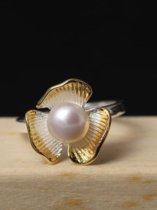 Christian Color Plated Freshwater Pearl Open Ring