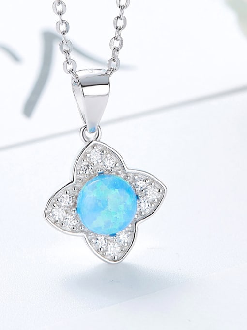 Maja Fashion Opal stone Shiny Zirconias Flower 925 Silver Pendant