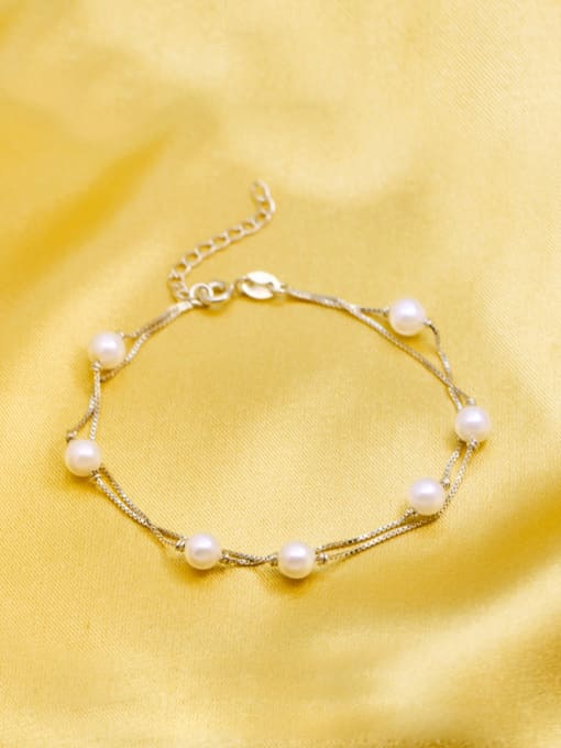 Tina All-match Double Layer Artificial Pearl S925 Silver Bracelet