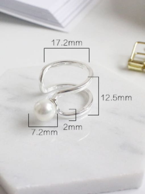 Arya Simple Two-band Artificial Pearl Silver Smooth Opening Ring