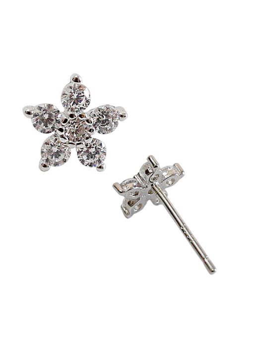 Arya Fashion Tiny Cubic Zircon Flowery Silver Stud Earrings