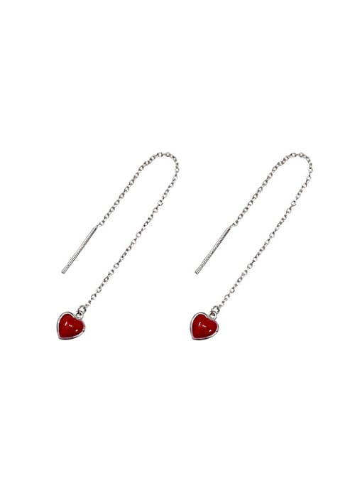 Arya Simple Little Red Heart Silver Line Earrings