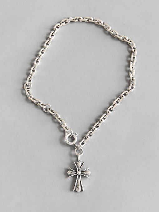 Arya Sterling silver retro cross chain bracelet