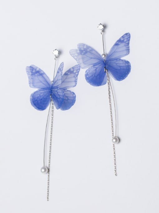 Tina Women Fresh Blue Butterfly Shaped S925 Silver Drop Earrings