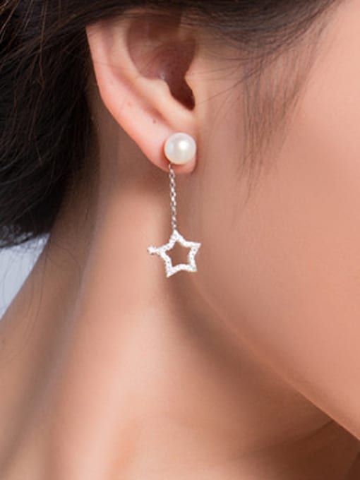 Evita Peroni Moon Star Zircon Freshwater Pearl Stud threader earring