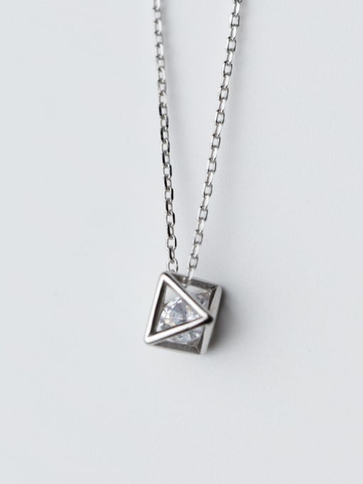 Tina Trendy Hollow Geometric Shaped Zircon S925 Silver Necklace