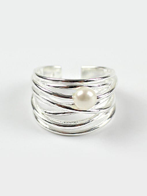 Arya Fashion Multi-band White Freshwater Pearl Silver Opening Ring