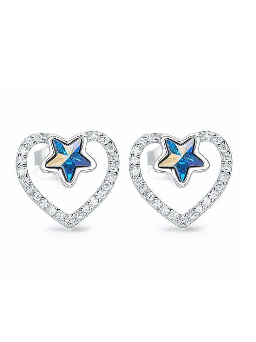 Maja Fashion Hollow Heart Little Star Swarovski Crystals 925 Silver Stud Earrings