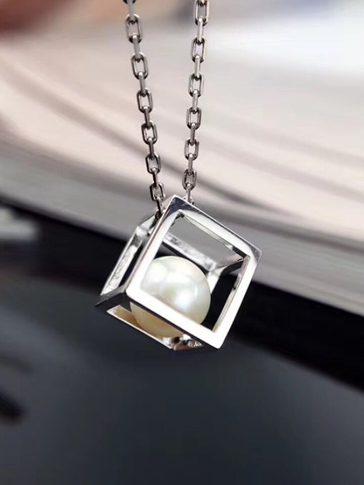 Evita Peroni Freshwater Pearl Hollow Cube Necklace