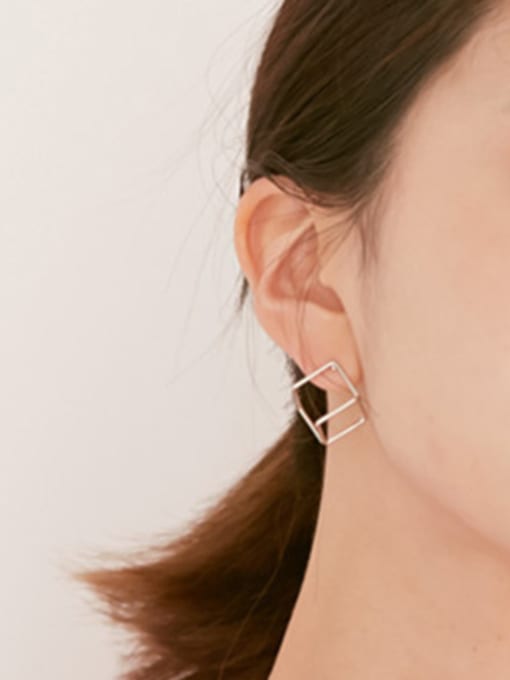 Arya Simple Hollow Cube Silver Smooth Stud Earrings