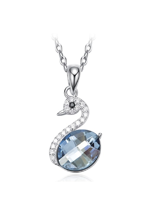 Maja Fashion Oval Swarovski Crystal-accented Swan Pendant 925 Silver Necklace