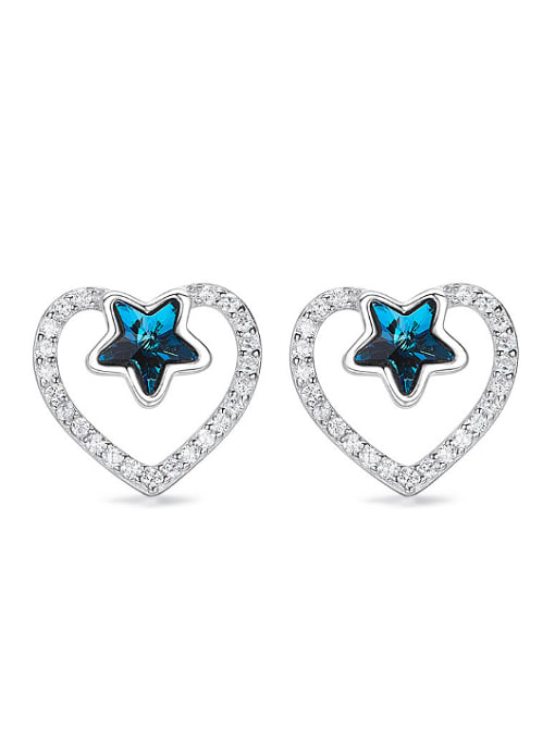 Maja Fashion Hollow Heart Little Star Swarovski Crystals 925 Silver Stud Earrings