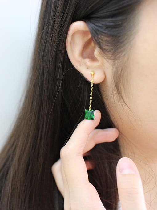 Arya Fashion Green Zircon Gold Plated Silver Drop Earrings