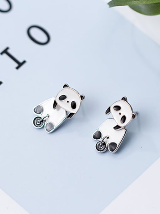 Tina Lovely Panda Shaped Glue S925 Silver Stud Earrings