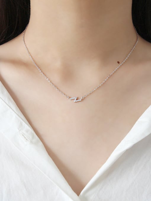 Arya 925 Sterling Silver With Platinum Plated Simplistic Geometric Necklaces