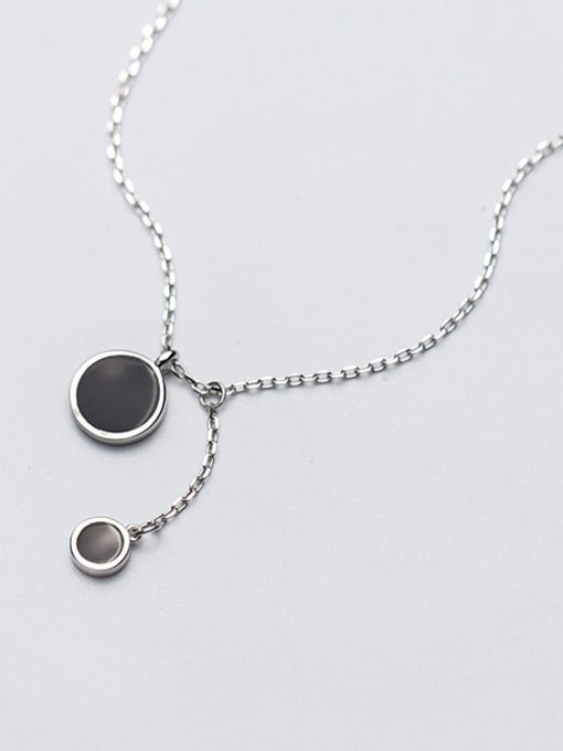 Tina Sterling Silver Black drop oil round circular pendant necklace