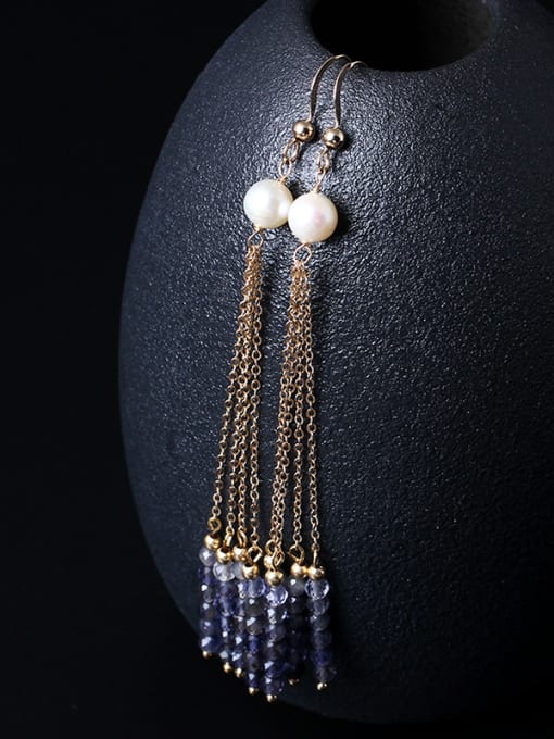 Christian Handmade Natural Cordierite Tassel Earrings