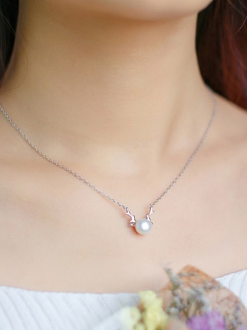 Tina S925 Silver Elk Natural Freshwater Pearl Collarbone Necklace Christmas ' Gift