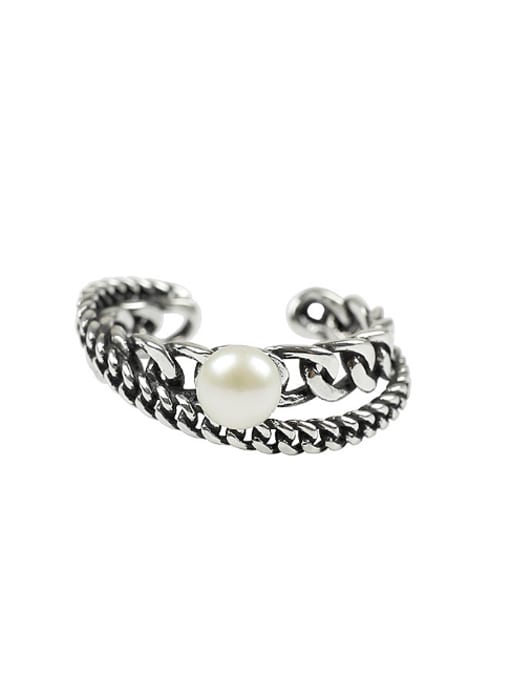 Arya Personalized Freshwater Pearl Two-band Silver Opening Ring