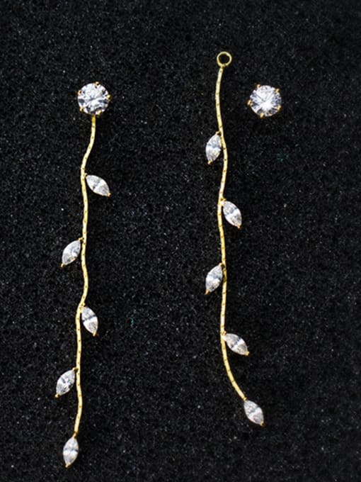 Tina All-match Gold Plated Leaf Shaped Zircon S925 Silver Drop Earrings