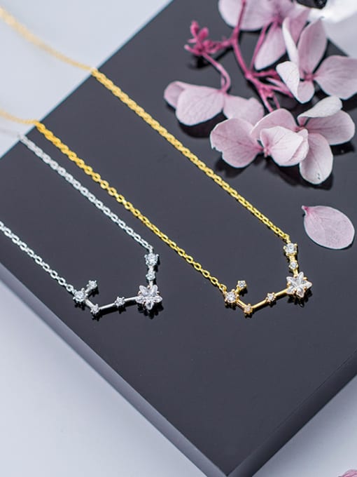 Tina Sterling silver inlaid zirconium flowers stars necklace