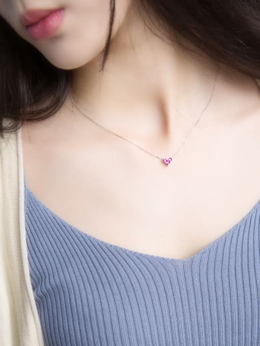 Tina Elegant Pink Heart Shaped Rhinestones S925 Silver Necklace