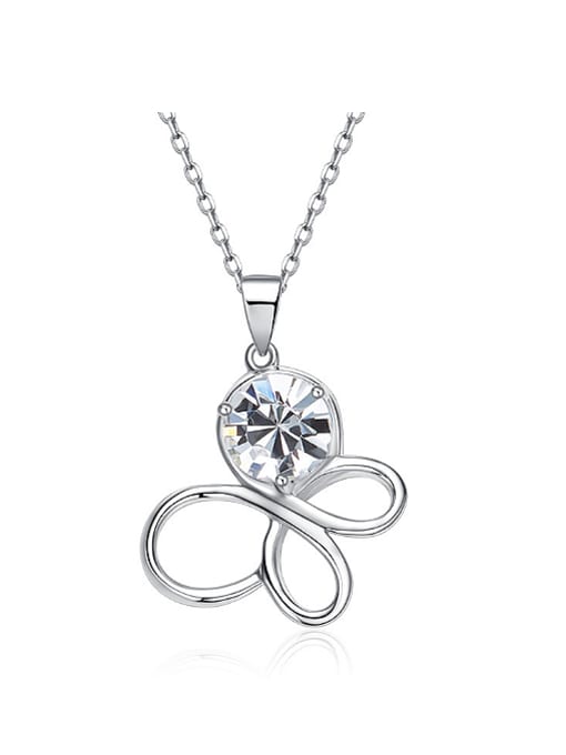 Maja Simple Hollow Butterfly Swarovski Crystal Pendant 925 Silver Necklace