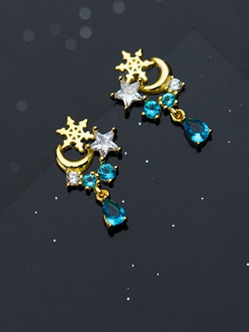 Tina Fashionable Gold Plated Moon And Star Shaped Silver Drop Earrings