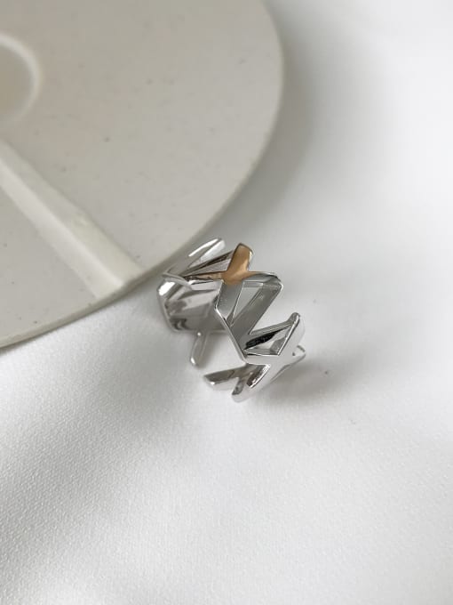 Jolie Silver Sterling Silver simple XV letter geometric free size ring