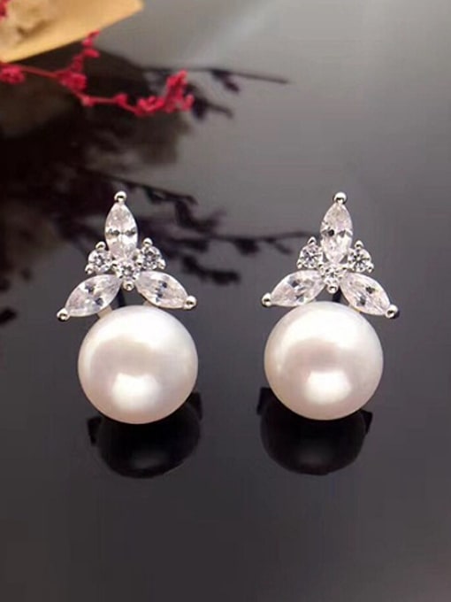 Evita Peroni Fashion Freshwater Pearl Zircon stud Earring