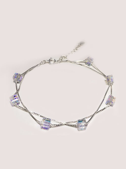 Tina S925 Silver Fashion Double Lines Crystal Bracelet