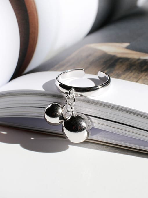 Arya Personalized Two Smooth Beads Opening Silver Ring