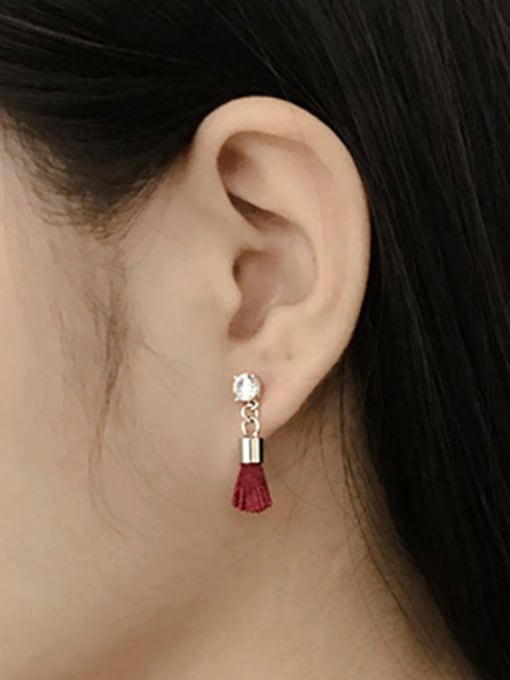 Arya Fashion Asymmetrical Red Tassels Silver Earrings