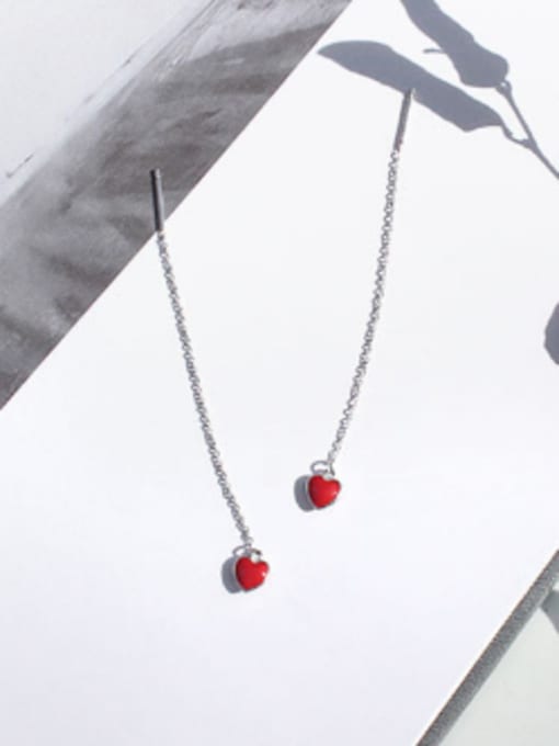 Arya Simple Little Red Heart Silver Line Earrings