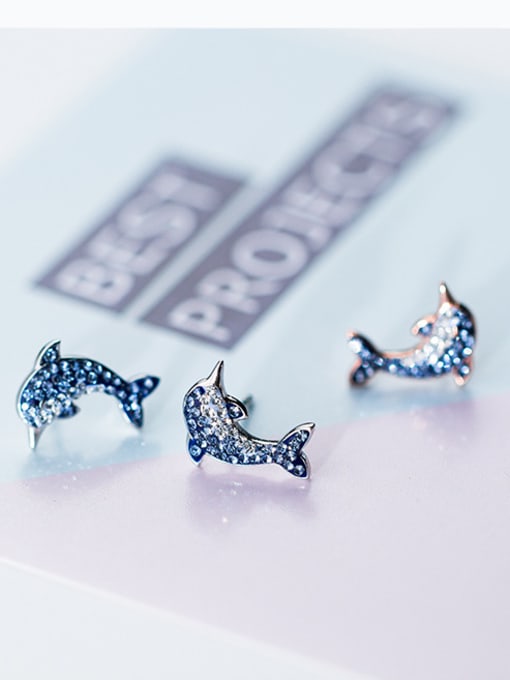 Tina Pure silver Rhinestone gradually change the Blue Dolphin Earrings