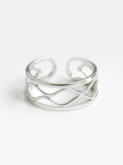 Arya Simple Two-band Slim Water Wave Line Silver Opening Ring