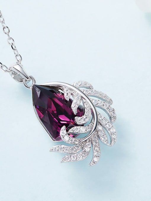 Maja Fashion Shiny Zirconias-covered Leaf Water Drop Swarovski Crystal 925 Silver Pendant