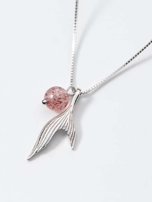 Tina S925 Silver Necklace female wind sweet pink pink strawberry Crystal Cute Mermaid tail Pendant Necklace D4282