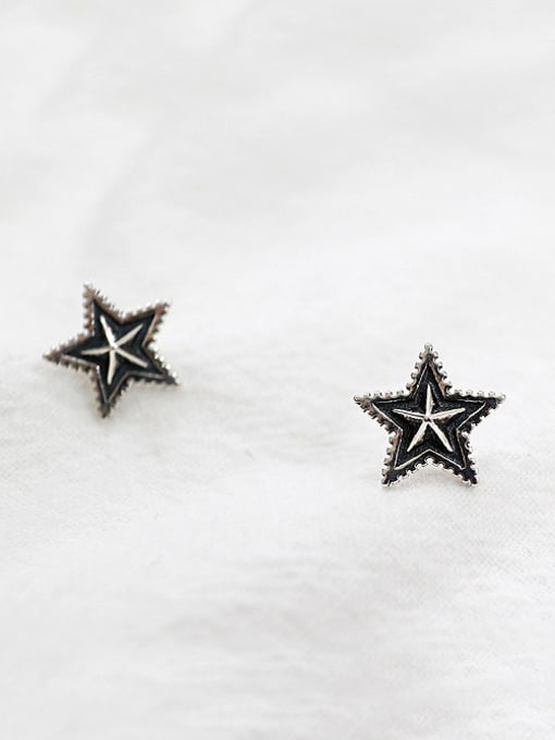 Arya Retro style Black Star Silver Stud Earrings