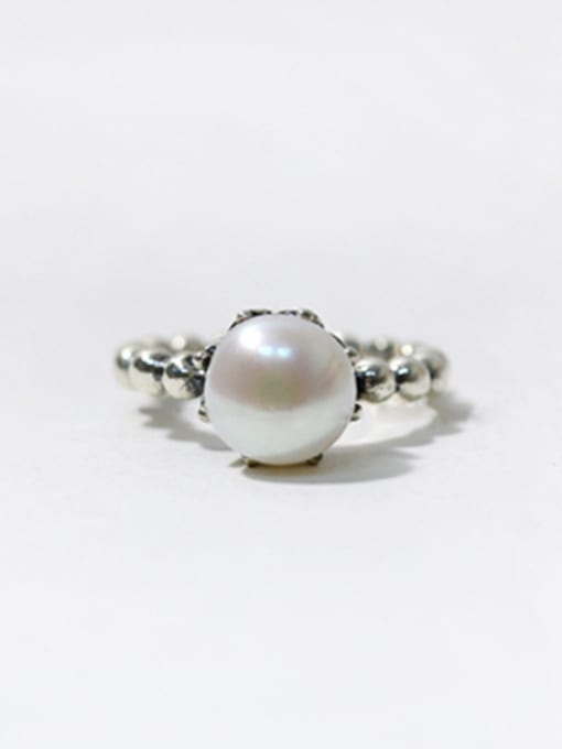 Arya Simple Artificial Pearl Tiny Beads-band Opening Silver Ring