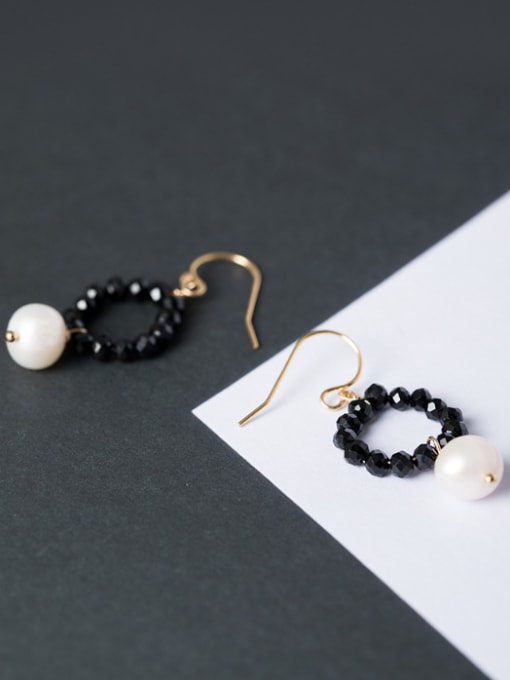 Christian Fashion Tiny Black Stones Artificial Pearl 925 Silver Earrings